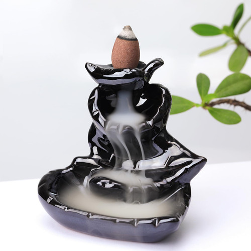 WEWAYSMILE Backflow Incense Burner Waterfall Incense Burner Ceramic Incense Holder Incense Waterfall Fountain Incense Cone Holder Yoga Meditation Home Decor Office Gifts(Leaf)