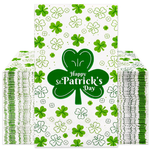 100 St Patricks Day Napkins Shamrock Paper Guest Towels 3 Ply St Patty's Decorative Napkins Green Clover Disposable Hand Towels for Bathroom Dinner Saint Patrick Party Supplies Holiday Decorations