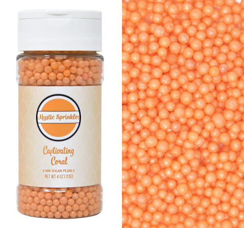 Mystic Sprinkles 4mm Sugar Pearls 4oz Bottles (Captivating Coral 4mm Sugar Pearls 4oz)
