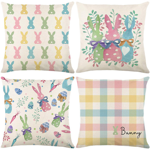 Easter Pillow Covers 18 x 18 Set of 4 Hunny Easter Bunny Eggs Floral Rabbit Pillows Decorative Throw Pillows Cushion Case Farmhouse Decor for Couch Sofa Easter Pillow Covers 18 x 18 Set of 4 Hunny Easter Bunny Eggs Floral Rabbit Pillows Decorative Throw Pillows Cushion Case Farmhouse Decor for Couch Sofa