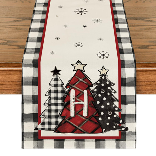 Artoid Mode Monogram Letter H Buffalo Plaid Xmas Trees Christmas Table Runner, Seasonal Winter Kitchen Dining Table Decoration for Home Party Decor 13x72 Inch Artoid Mode Monogram Letter H Buffalo Plaid Xmas Trees Christmas Table Runner, Seasonal Winter Kitchen Dining Table Decoration for Home Party Decor 13x72 Inch