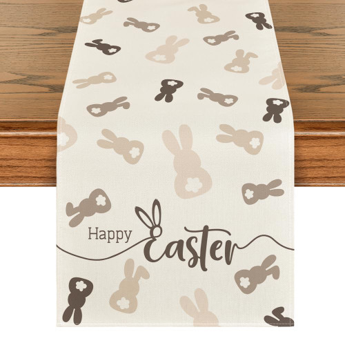 Artoid Mode Brown Rabbit Bunny Doll Color Happy Easter Table Runner, Seasonal Spring Holiday Kitchen Dining Table Decoration for Home Party Decor 13x72 Inch Artoid Mode Brown Rabbit Bunny Doll Color Happy Easter Table Runner, Seasonal Spring Holiday Kitchen Dining Table Decoration for Home Party Decor 13x72 Inch