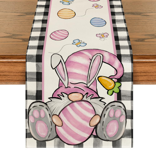 Artoid Mode Gnome Egg Buffalo Plaid Easter Table Runner, Spring Kitchen Dining Table Decor for Indoor Outdoor Home Party Decor 13x72 Inch Artoid Mode Gnome Egg Buffalo Plaid Easter Table Runner, Spring Kitchen Dining Table Decor for Indoor Outdoor Home Party Decor 13x72 Inch