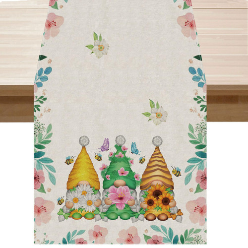BOTB LIHM Gnome Watercolor Flowers Spring Table Runner Summer Seasons Burlap Table Decoration for Home Kitchen Dining Dinner Indoor Holiday Farmhouse Decor 13x72 Inch BOTB LIHM Gnome Watercolor Flowers Spring Table Runner Summer Seasons Burlap Table Decoration for Home Kitchen Dining Dinner Indoor Holiday Farmhouse Decor 13x72 Inch