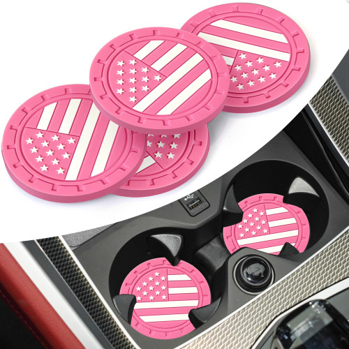 OUNLEN 4 Pack Car Cup Holder Coasters, 2.75 Inch Anti Slip Shockproof Car Cup Coaster, Universal Auto Car Interior Accessories Embedded Drink Mat for Car, SUV, Truck (Pink)
