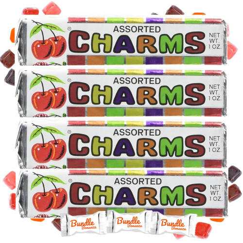 Charms ASSORTED Squares, 1oz, (4 Pack) W/Bundle Bonanza Candy