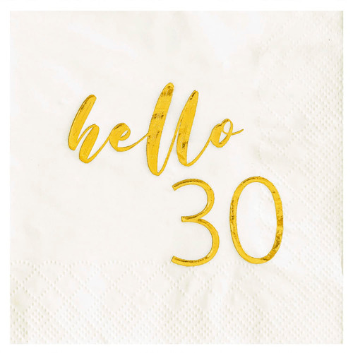 Crisky Gold Foil Hello 30 Cocktail Napkins for Women/Men 30th Birthday Decorations, 3-Ply 30th Birthday Disposable Cake Beverage Dessert Napkins, 50 Pcs