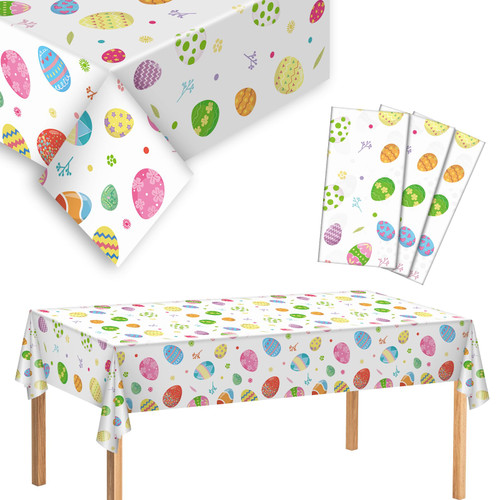 rookea 3Pcs Easter Egg Plastic Tablecloths Easter Party Tablecloth Disposable Rectangle 54 x 108 Inch Waterproof Picnic Table Cover for Spring Easter Party Home Dinner Table Decorations