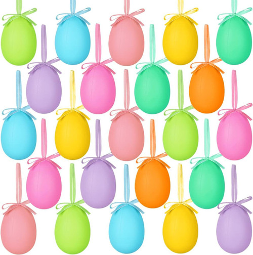 Easter Basket Stuffers, 24pcs Multicolored Hanging Plastic Easter Eggs Easter Tree Decorations Hanging Easter Eggs, Hand Painted Eggs DIY Crafts Easter Party (Colorful)