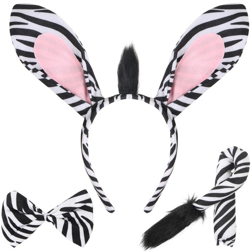 EVERMARKET 3 Pcs Zebra Costume Set, Zebra Ears Headband Zebra Tail and Bow Tie, Wild Animal Zebra Costume Accessories for Halloween Christmas Birthday Party Cosplay Masquerades EVERMARKET 3 Pcs Zebra Costume Set, Zebra Ears Headband Zebra Tail and Bow Tie, Wild Animal Zebra Costume Accessories for Halloween Christmas Birthday Party Cosplay Masquerades