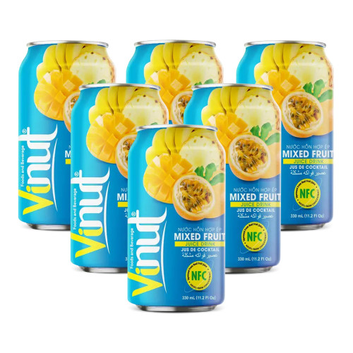 VINUT Tropical Cocktail Drink, Passion Fruit, Pineapple, Banana, Mango, Freshly Squeezed Soursop, Not from Concentrate, 11.1 fl oz-Pack of 6, Free from Gluten, Non-GMO, No artificial Preservatives, Colors, or Flavors.
