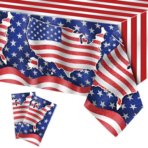Heyiminy 2Pack 4th of July Tablecloth,Patriotic Tablecloth Decorations,American Flag Rectangle Disposable Plastic Memorial Day Independence Day Table Cover for Party Picnic Dinner Decor,51 * 87inch