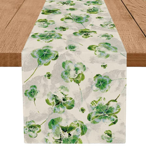 GPGHE St. Patrick's Day Table Runner Rubbing Watercolor Shamrock Spring Table Decorations for Seasonal Spring Holiday Home Party Kitchen Dining Table Decor 13x48 Inch