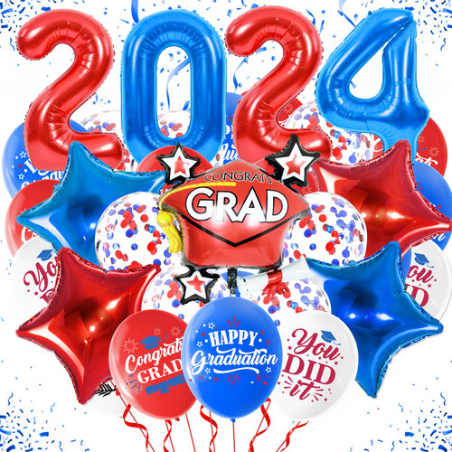 LARRAZABAL Graduation Balloons 2024, Graduation Party Decorations 2024 Include Graduation Red and Blue Confetti Balloons, Graduation Theme Latex Balloons for 2024 Graduation Party Supplies LARRAZABAL Graduation Balloons 2024, Graduation Party Decorations 2024 Include Graduation Red and Blue Confetti Balloons, Graduation Theme Latex Balloons for 2024 Graduation Party Supplies