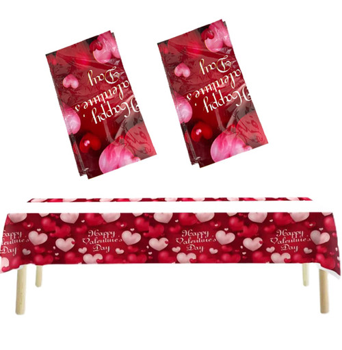 Atvscay Happy Valentine's Day Tablecloth Valentine's Day Hot Red Heart Love Tablecloth Waterproof Plastic Rectangular Disposable Table Cover for Valentine's Day?2pcs? (2pcs tablecloths)