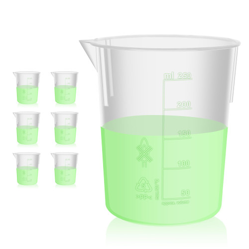 Utile Plastic Beaker Set with spout, 6pcs of Vol.250ml, PP Material, with Molded Graduations, 4081.0250.6