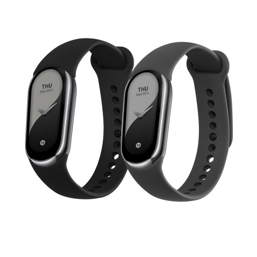 kwmobile Straps Compatible with Xiaomi Mi Band 8 Straps - 2x Replacement Silicone Watch Bands - Black/Grey