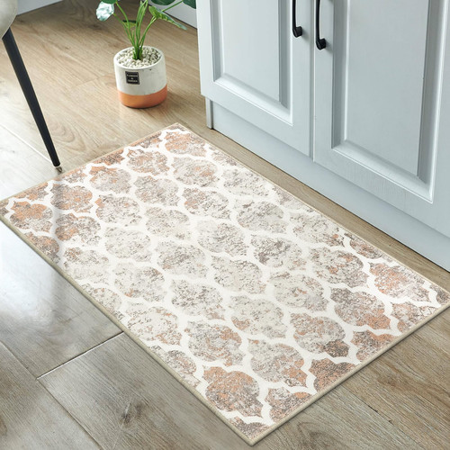 Lahome Moroccan Trellis Small Rug- 2x3 Entryway Rug Ultra-Thin Soft Kitchen Rug Non Slip Indoor Door Mat Modern Geometric Throw Carpet Washable Rugs for Entryway Bathroom Bedroom(2x3ft,Orange)