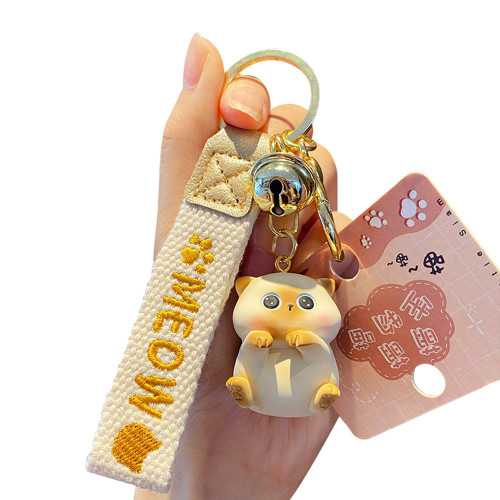 HSYHERE Men Women Super Cute Kawaii Creative Different Posture Lucky Cat Kitty Keychain Keyrings, Funny Good Luck Cat Car Key Chain Key Ring Bag Pendant Key Holder Strap Bell -Being Cute