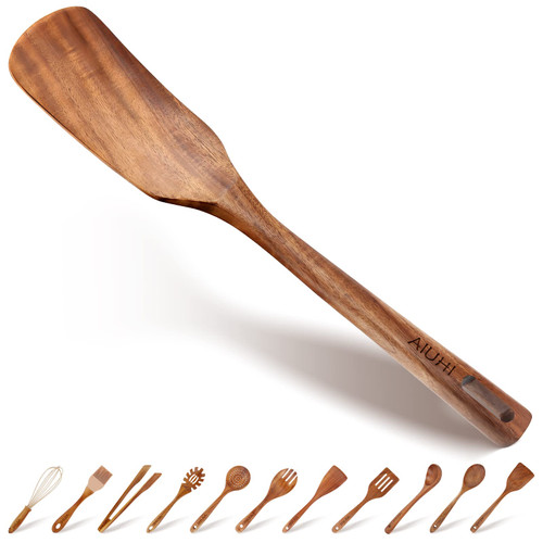 Wooden Spoons for Cooking, Wooden Spatula with Long Handle, Teak Wood Kitchen Utensils Wood Turner for Housewife Chef Cook Wooden Spoons for Cooking, Wooden Spatula with Long Handle, Teak Wood Kitchen Utensils Wood Turner for Housewife Chef Cook