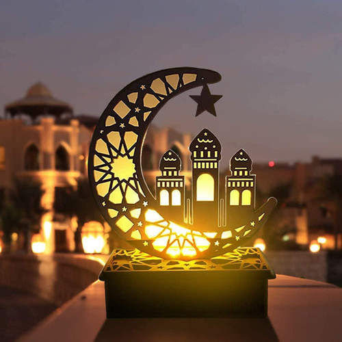 OUNIY Ramadan Mubarak Eid Crafts Night Light Handmade 3D Wooden Moon Star Shape Ramadan Mubarak Night Lamp LED Eid Mubarak Eid Ornament for Kids Gift Muslims, Ramadan, Islamic Table Decorations