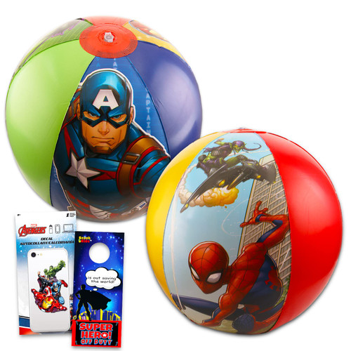Marvel Spiderman Ultimate Pool Set - Spiderman Beach Toys for Kids Bundle with 2 Beach Balls Featuring Spiderman and Avengers Plus Decal and More | Spiderman Gift Set