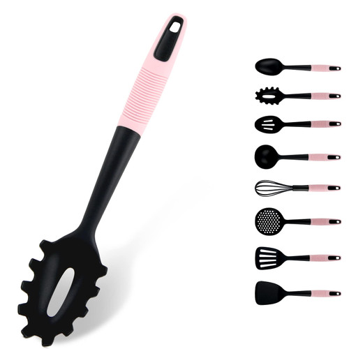Pasta Fork, Spaghetti Server Spoon, Noodle Spoon, Heat Resistant Silicone and Nylon, Food Grade Pasta Spoon, Spaghetti Strainer, Cooking Tool, Anti-Scratch, Non-Stick