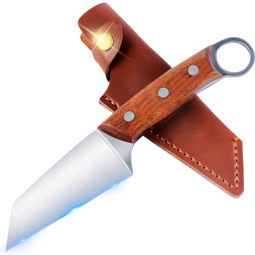 HL zhujiabao Fixed Blade Knife - 8.5 inch Carbon Steel Knife with Leather Sheath-Wooden Handle Bushcraft Knife-Outdoor Full Tang Knife- Useful Knives-Survival Tactical Camping Knife-Utility Knife