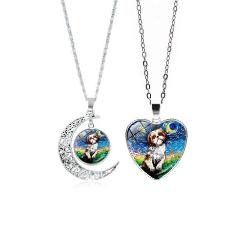 Ailiessy Starry Night Necklace Half Moon Dog Pendant Cute Animal Dog Pendant Retro Moon Crescent Necklace for Women Vincent Van Gogh Art Handmade Jewelry Ailiessy Starry Night Necklace Half Moon Dog Pendant Cute Animal Dog Pendant Retro Moon Crescent Necklace for Women Vincent Van Gogh Art Handmade Jewelry