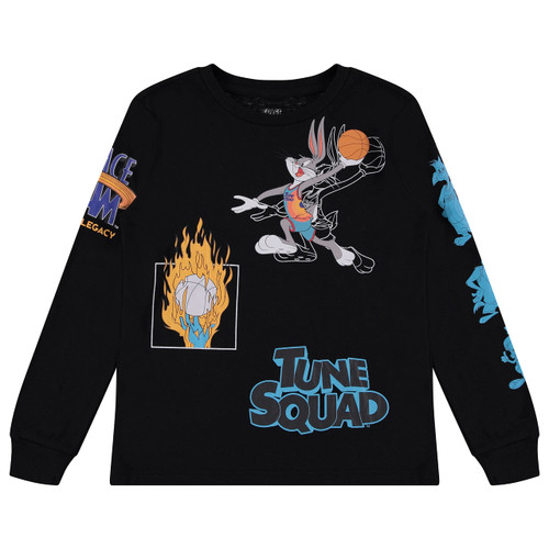 space jam Boys Movie Shirt - Tune Squad Marvin & Bugs Bunny Tee Long Sleeve T-Shirt (Black, Large)