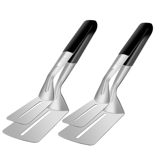 Spatula Tongs for Flipping, Stainless Steel Grill Clamp Spatula Flipper, 10 Inch Double-sided Shovel Clip for Beefsteak Bread Hamburger BBQ Meats Pizza Pies Bread Fish(2 Pack)
