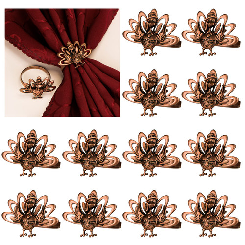 Turkey Napkin Rings Set of 12, Easter Napkin Ring Holders Rustic Vintage Metal Napkin Ring for Easter Wedding Birthday Dinner Table Settings Decoration