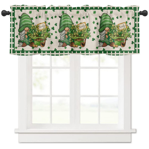 ALAGEO St. Patrick's Day Valances for Windows Gnome Spring Shamrock Kitchen Curtain Valances Lucky Clover Green Plaid Window Treatment Topper Curtains for Spring Party Kitchen Dining Decor 54x18 Inch ALAGEO St. Patrick's Day Valances for Windows Gnome Spring Shamrock Kitchen Curtain Valances Lucky Clover Green Plaid Window Treatment Topper Curtains for Spring Party Kitchen Dining Decor 54x18 Inch