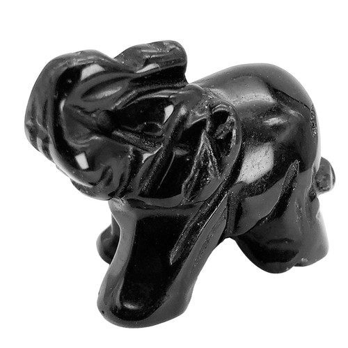 favoramulet Black Obsidian 1.5" Handcarved Stone Elephant Statue Pocket Healing Crystal Figurine Animal Sculpture