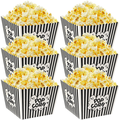 DECYOOL Popcorn Bowl,6 Pack Paper Popcorn Buckets,Paper Popcorn Set Bowl Classic Black & White Striped Container Big Popcorn Containers for Movie Night (8.66" Square x 5.9" Deep)