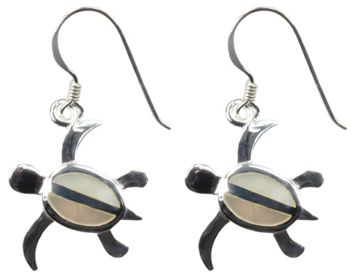 925 Sterling Silver White Mother of Pearl Inlay Sea Turtle Drop & Dangle Hook Earrings, by Marisa D'Amico Designs 925 Sterling Silver White Mother of Pearl Inlay Sea Turtle Drop & Dangle Hook Earrings, by Marisa D'Amico Designs