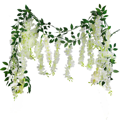 Artificial Vines Wisteria Hanging Flowers Garland for Wedding Decorations Wisteria Garland Artificial Flowers 7.2 Feet White Wisteria Vine Silk Wisteria Vine for Wedding Arch Party Garden Home Decor