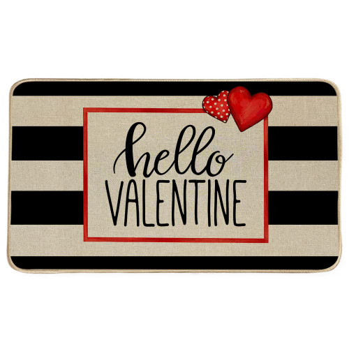 Hello Valentines Day Door Mat 17 x 29 Inch, Love Heart Decor Rugs Seasonal Non-Slip and Washabl Doormat for Indoor Outdoor Floor Mats DM119