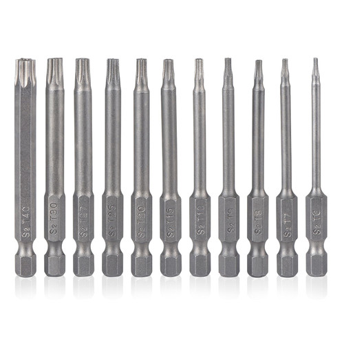 YDLQWCZ Security Torx Bit Set 11 Piece 3 Inch long Tamper Proof Star Bit Set S2 Steel 1/4" Hex Shank T6-T40 Magnetic Impact Driver Drill Bits