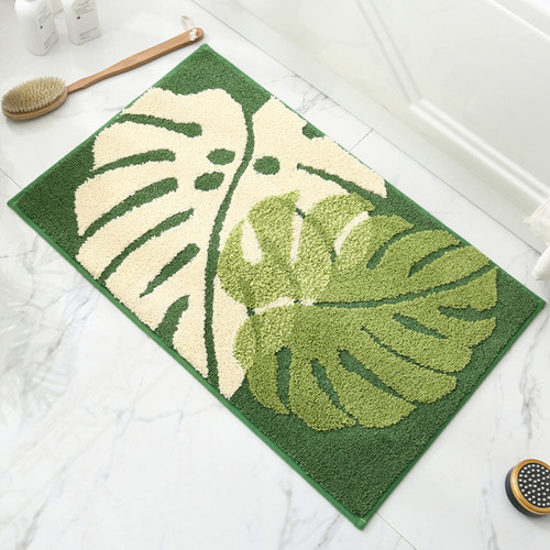 YRXRUS Leaf Bath Mat, Green Bathroom Rugs, Spring Bath Rug, Banana Leaf Mats, Absorbent & Non-Slip Bath Rugs, Machine Washable Green Carpet for Shower Bathtub Bedroom Living