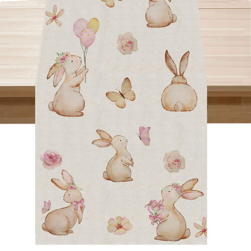 ZAEW Easter Table Runner Rabbit Bunny Butterfly Flowers Burlap Table Decoration for Home Kitchen Dining Dinner Indoor Holiday Farmhouse Decor 13x72 Inch ZAEW Easter Table Runner Rabbit Bunny Butterfly Flowers Burlap Table Decoration for Home Kitchen Dining Dinner Indoor Holiday Farmhouse Decor 13x72 Inch