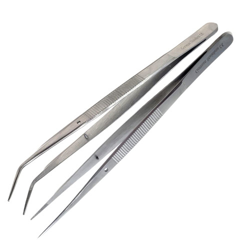 2 Pieces Precision Soldering Tweezer Industrial Electronic Tweezers Tool Set Include Fine Point Tip Straight Tweezer and Curved Tip Precision Tweezer for Jewelry Making Craft - 6"