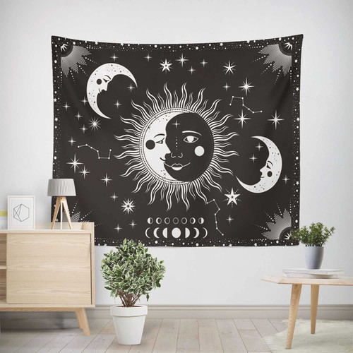 ROCK CLOUD Sun Tapestry Moon Tapestry Wall Hanging Black and White Wall Hanging Tapestry for Bedroom Aesthetic Star Home Room Decor