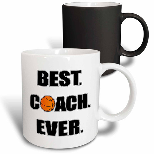 3dRose Basketball Best Coach Ever Mug, 11 oz, Black/White