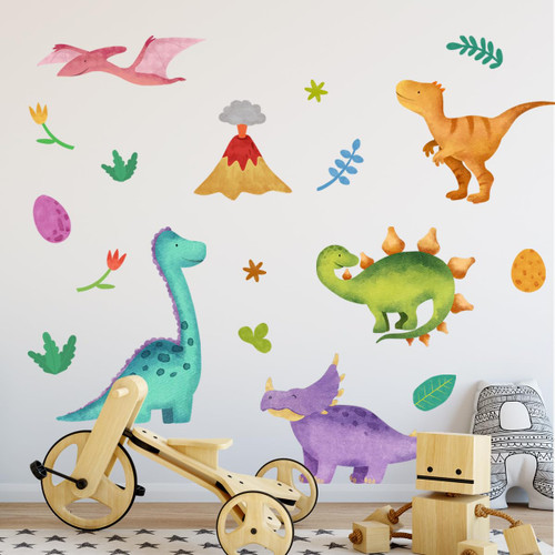 MIYALIONE Cute Dinosaur Wall Decals Dino Volcano Leaf Wall Stickers Baby Nursery Boys Bedroom Playroom Wall Decor Gifts for Kids