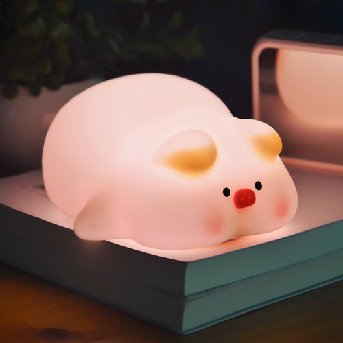 TeoTeeo Piggy Night Light for Kids - Silicone Cute Lamp with 3 Levels Dimmable Light,30-Minute Timer Kids Night Light, Rechargeable Baby Night Light