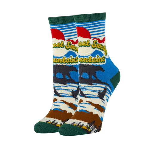 Women's Novelty Crew Socks, Smokey Mountain, Oooh Yeah Funny Fun Crazy Cool Socks