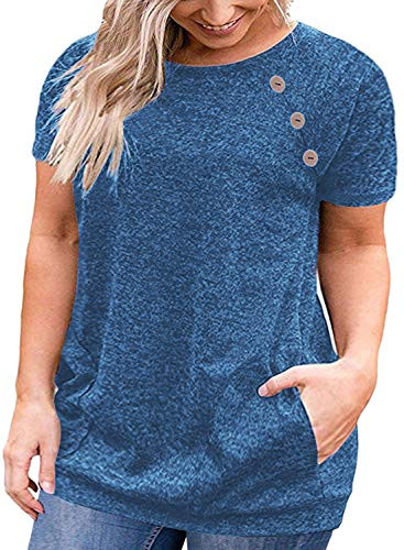 Womens Plus Size Tops Tunic Short Sleeve Buttons T-Shirt Blouse Tops Turquoise 18W