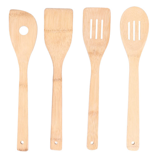 4Pcs/Set Cooking Spoon Square Spatula Circular Slotted Spatula Kitchen Utensil for Home, Multi?purpose, Natural bamboo