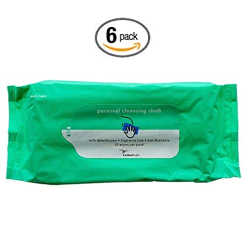 Cardinal Health Personal Cleansing Cloth with Dimethicone, Fragrance Free, 42 wipes in a pack (Pack of 6)